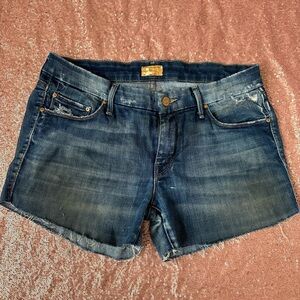Mother Shorts Women’s Size 29 Blue Denim Graffiti Girl Fray Short Pockets